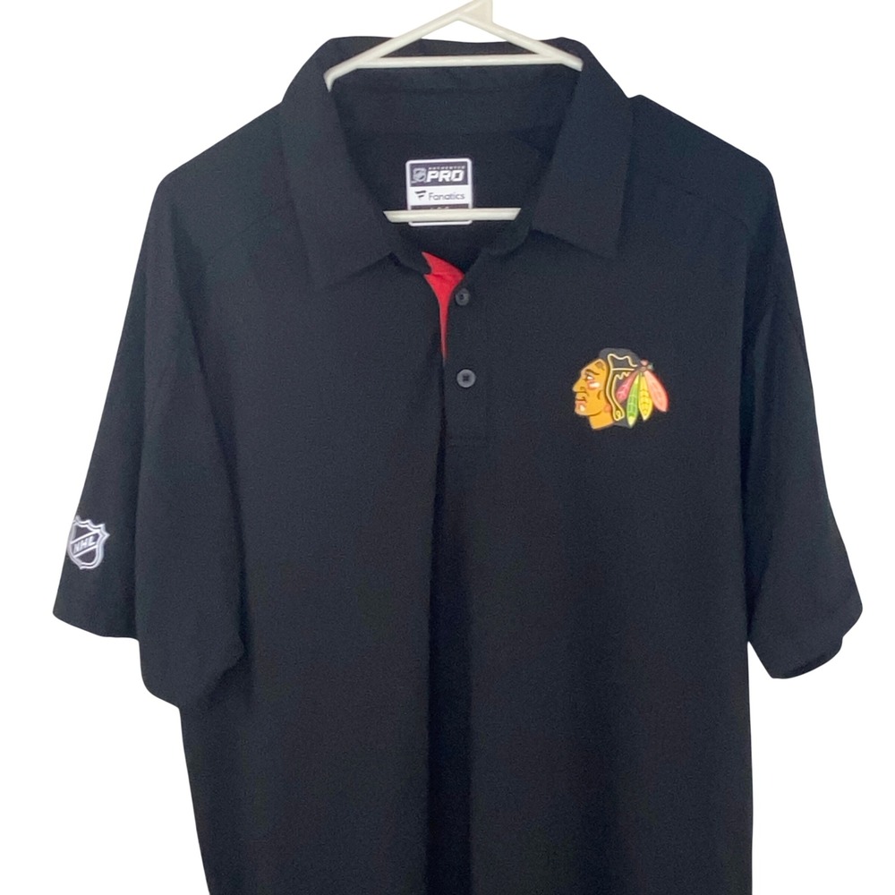 Fanatics Chicago Blackhawks Polo Mens Large Black NHL Authentic Pro Performance - Picture 2 of 10